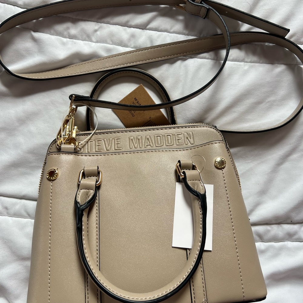 Steve Madden Taupe Satchel with Black Accents